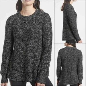 Athleta Sierra Crew Black/White Marled Wool Blend Knit Sweater Size Medium